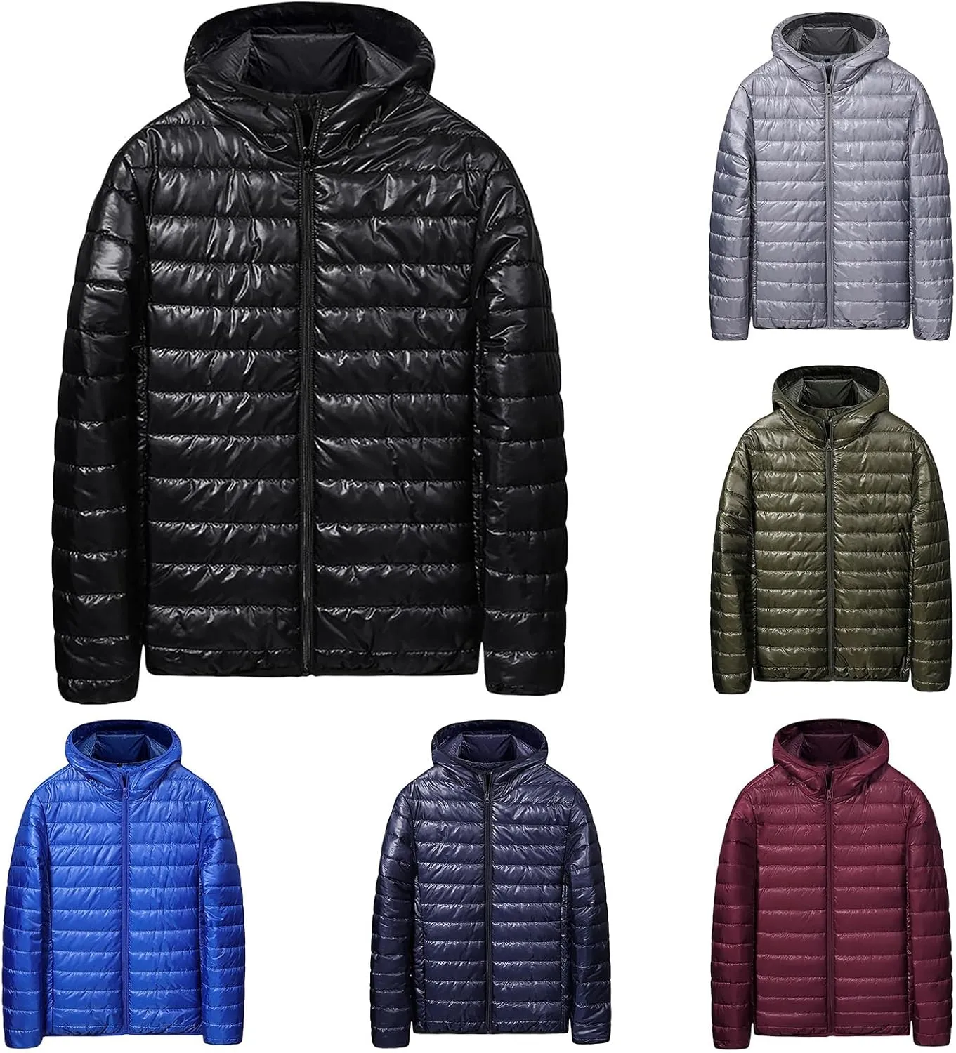 evzosrz Mens Down Jackets with Hood Lightweight Puffer Jacket Zip Warm Packable Winter Hoodies Coats Padded Bubble Outwear