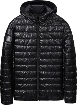 evzosrz Mens Down Jackets with Hood Lightweight Puffer Jacket Zip Warm Packable Winter Hoodies Coats Padded Bubble Outwear