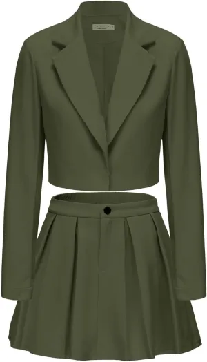 EXLURA Women's Business Casual Blazer Suit Sets and Pleated Mini Skirt 2 Piece Outfits Trendy Long Sleeve Y2K Clothes 2025