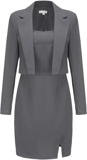EXLURA Women's Professional Business Lightweight Blazer Dress Suit Sets 2 Piece Work Office Fashion Outfits