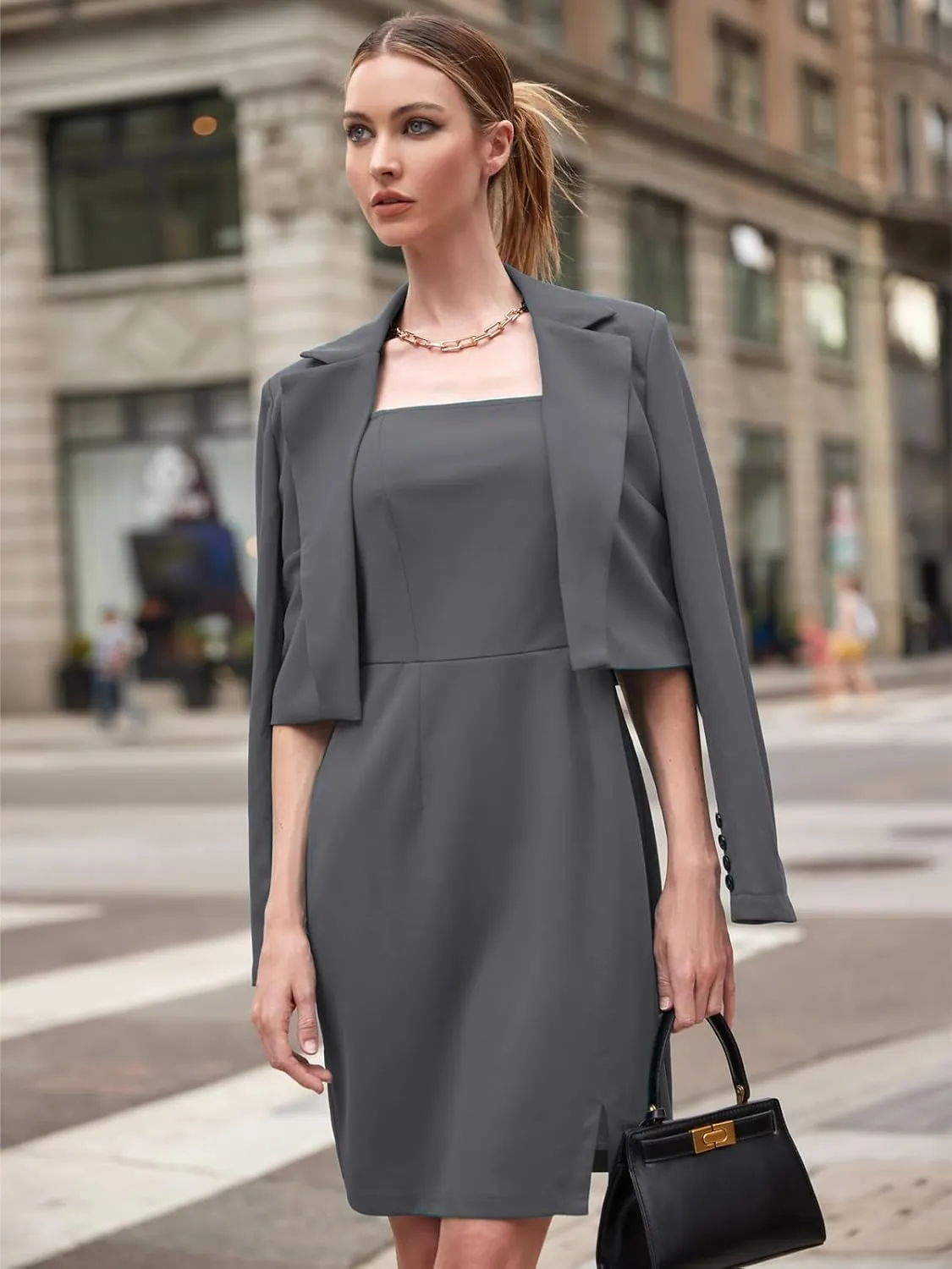 EXLURA Women's Professional Business Lightweight Blazer Dress Suit Sets 2 Piece Work Office Fashion Outfits