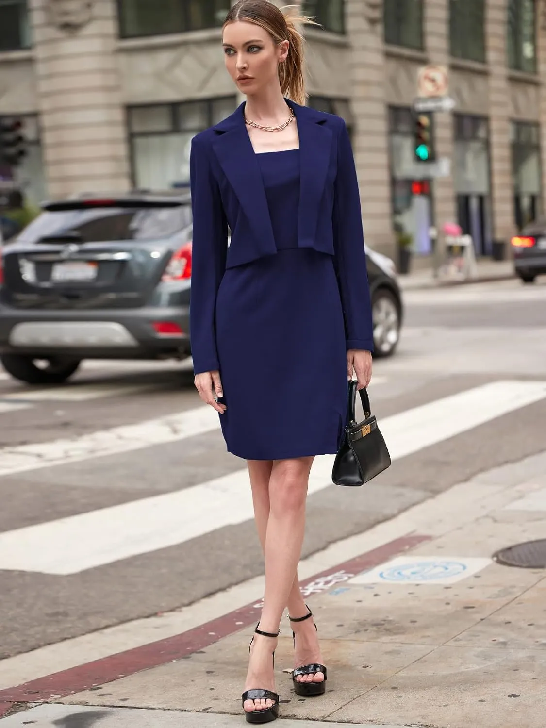 EXLURA Women's Professional Business Lightweight Blazer Dress Suit Sets 2 Piece Work Office Fashion Outfits
