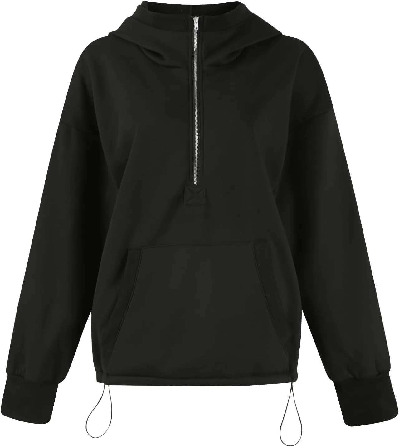 Fall Casual Hoodies for Women Casual Loose Quarter Zip Up Hooded Long Sleeve Pullovers Solid Color Workout Sweatshirt