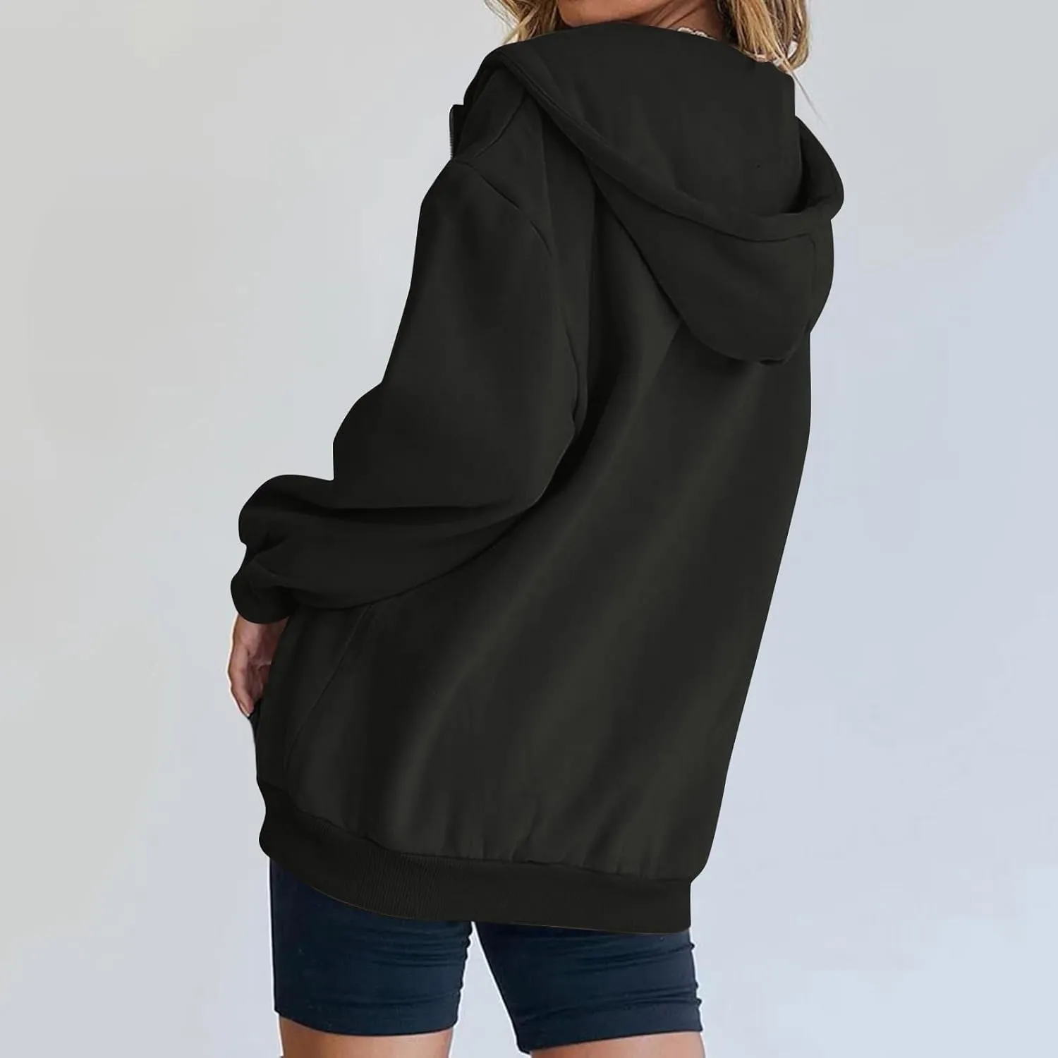 Fall Casual Hoodies for Women Casual Loose Quarter Zip Up Hooded Long Sleeve Pullovers Solid Color Workout Sweatshirt