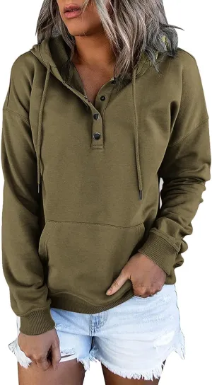 Fall Outfits for Women 2025 Y2k Hoodies Solid Button Down Long Sleeve Hooded Sweatshirts Pullover Tops with Pocket