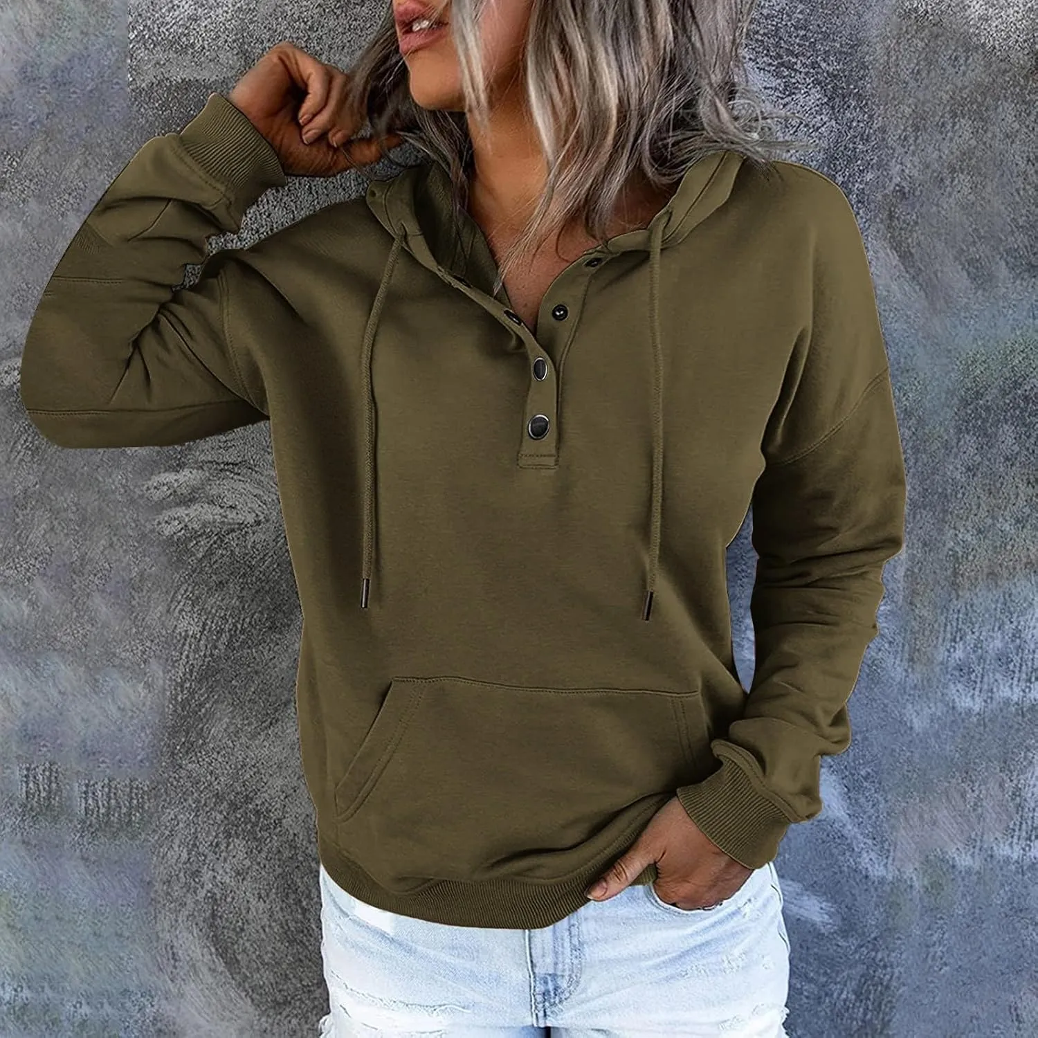 Fall Outfits for Women 2025 Y2k Hoodies Solid Button Down Long Sleeve Hooded Sweatshirts Pullover Tops with Pocket