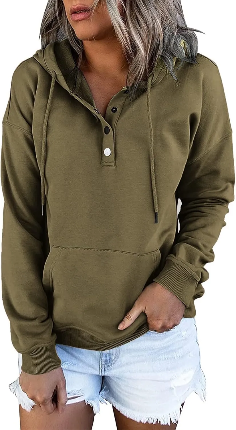 Fall Outfits for Women 2025 Y2k Hoodies Solid Button Down Long Sleeve Hooded Sweatshirts Pullover Tops with Pocket
