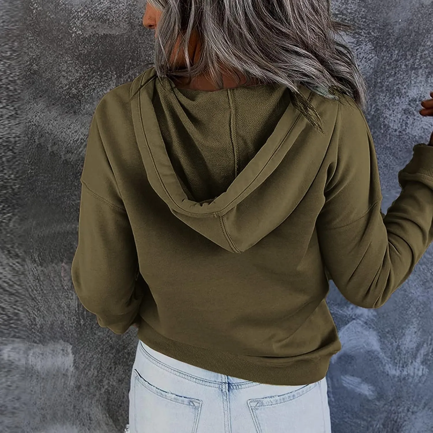 Fall Outfits for Women 2025 Y2k Hoodies Solid Button Down Long Sleeve Hooded Sweatshirts Pullover Tops with Pocket