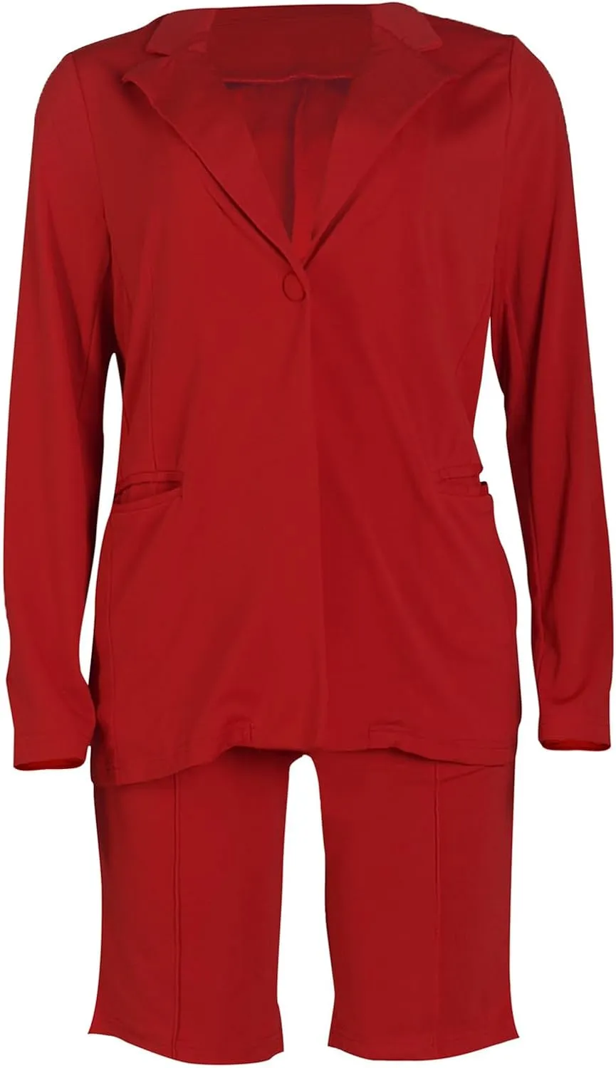 Famnbro Womens 2 Piece Blazer Outfits Lapels Open Front Suit Jacket and Bermuda Shorts Set