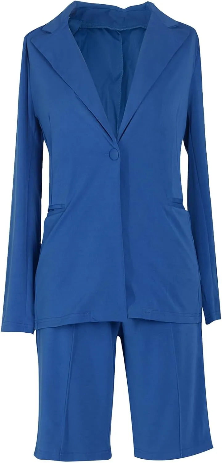 Famnbro Womens 2 Piece Blazer Outfits Lapels Open Front Suit Jacket and Bermuda Shorts Set