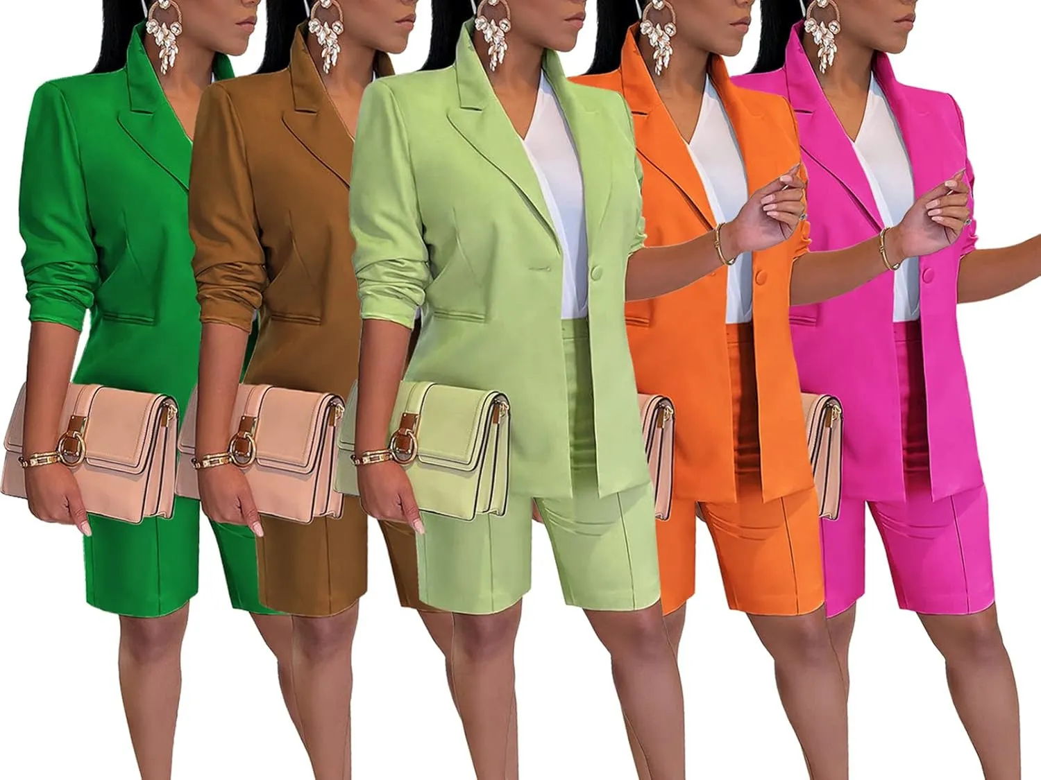 Famnbro Womens 2 Piece Blazer Outfits Lapels Open Front Suit Jacket and Bermuda Shorts Set