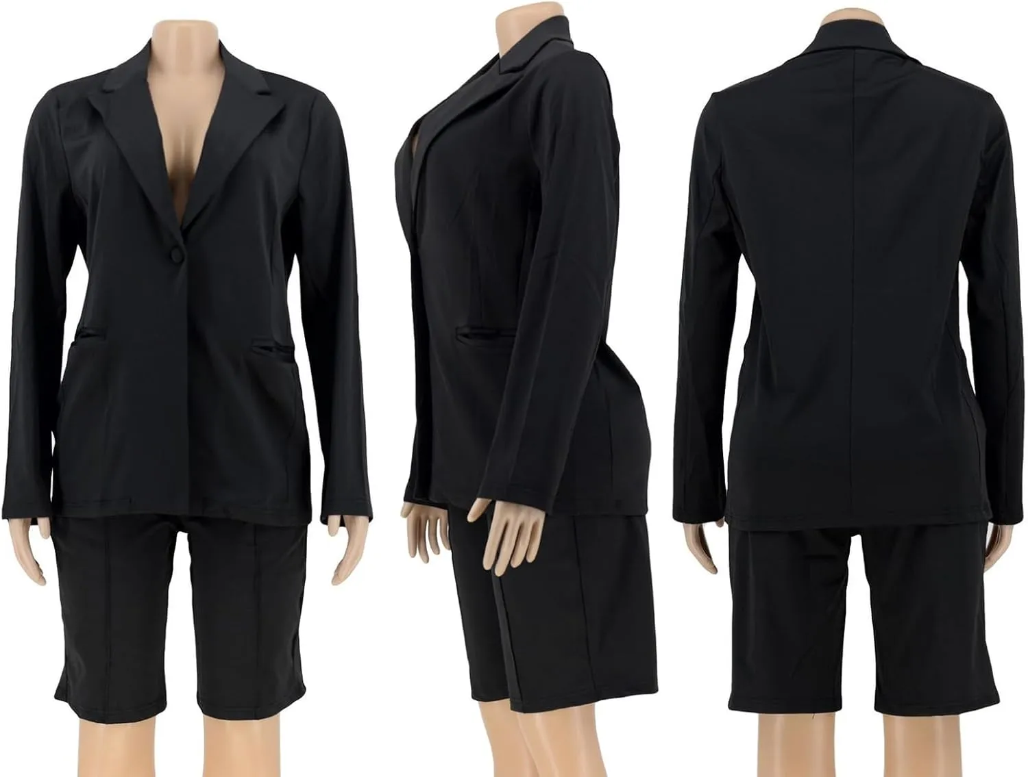Famnbro Womens 2 Piece Blazer Outfits Lapels Open Front Suit Jacket and Bermuda Shorts Set