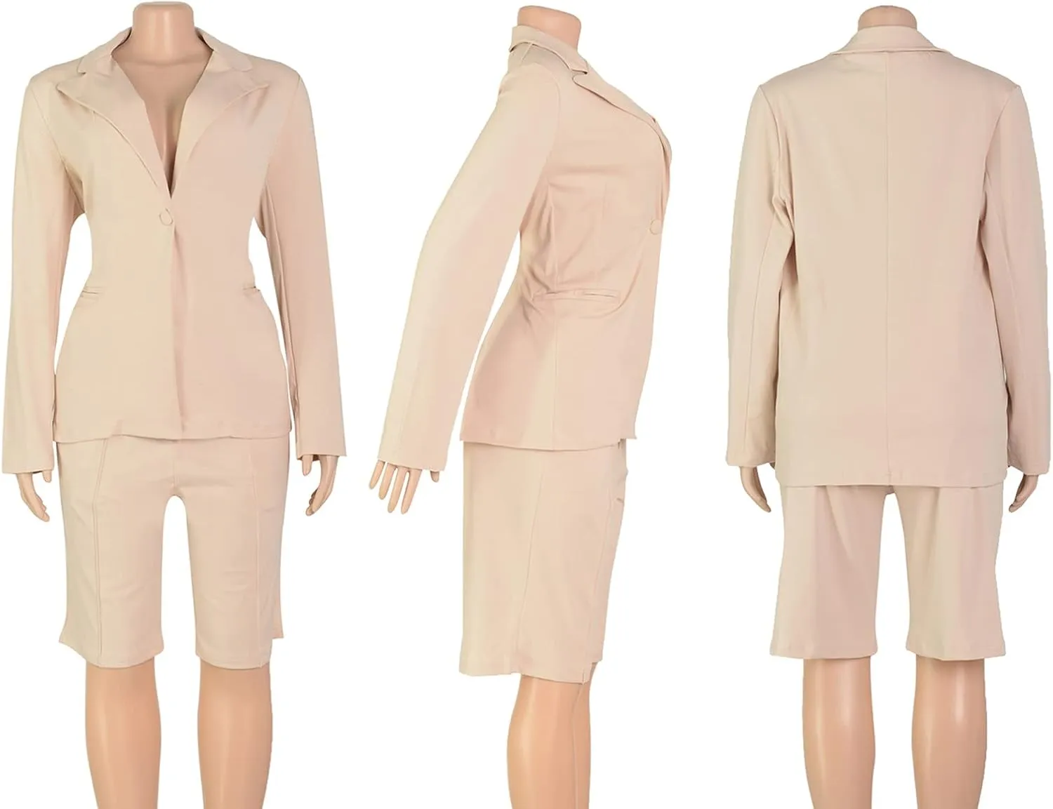 Famnbro Womens 2 Piece Blazer Outfits Lapels Open Front Suit Jacket and Bermuda Shorts Set