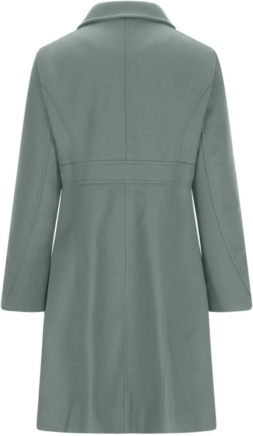 fartey Womens Long Winter Coats Casual Lapel Collared Elegant Trench Coat Singe-Breasted Wool Blend Pea Coat With Pockets