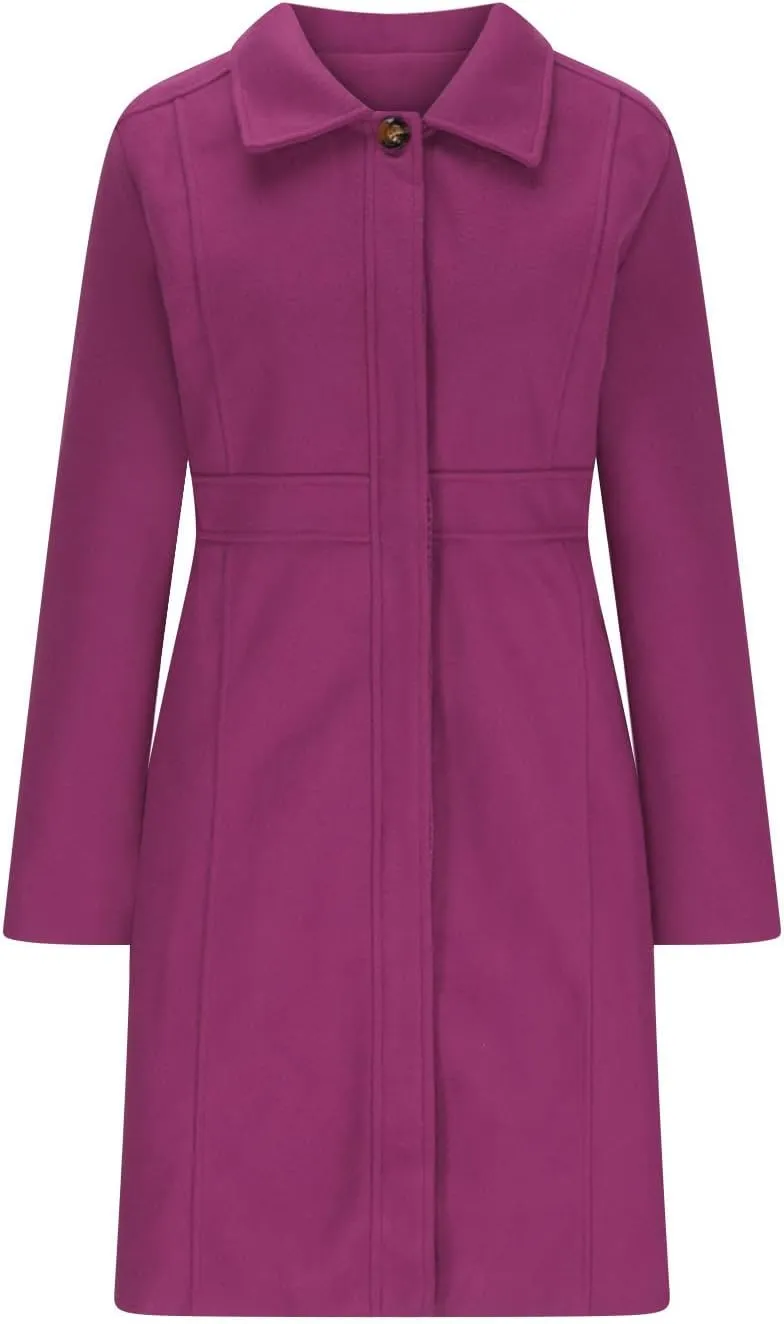 fartey Womens Long Winter Coats Casual Lapel Collared Elegant Trench Coat Singe-Breasted Wool Blend Pea Coat With Pockets