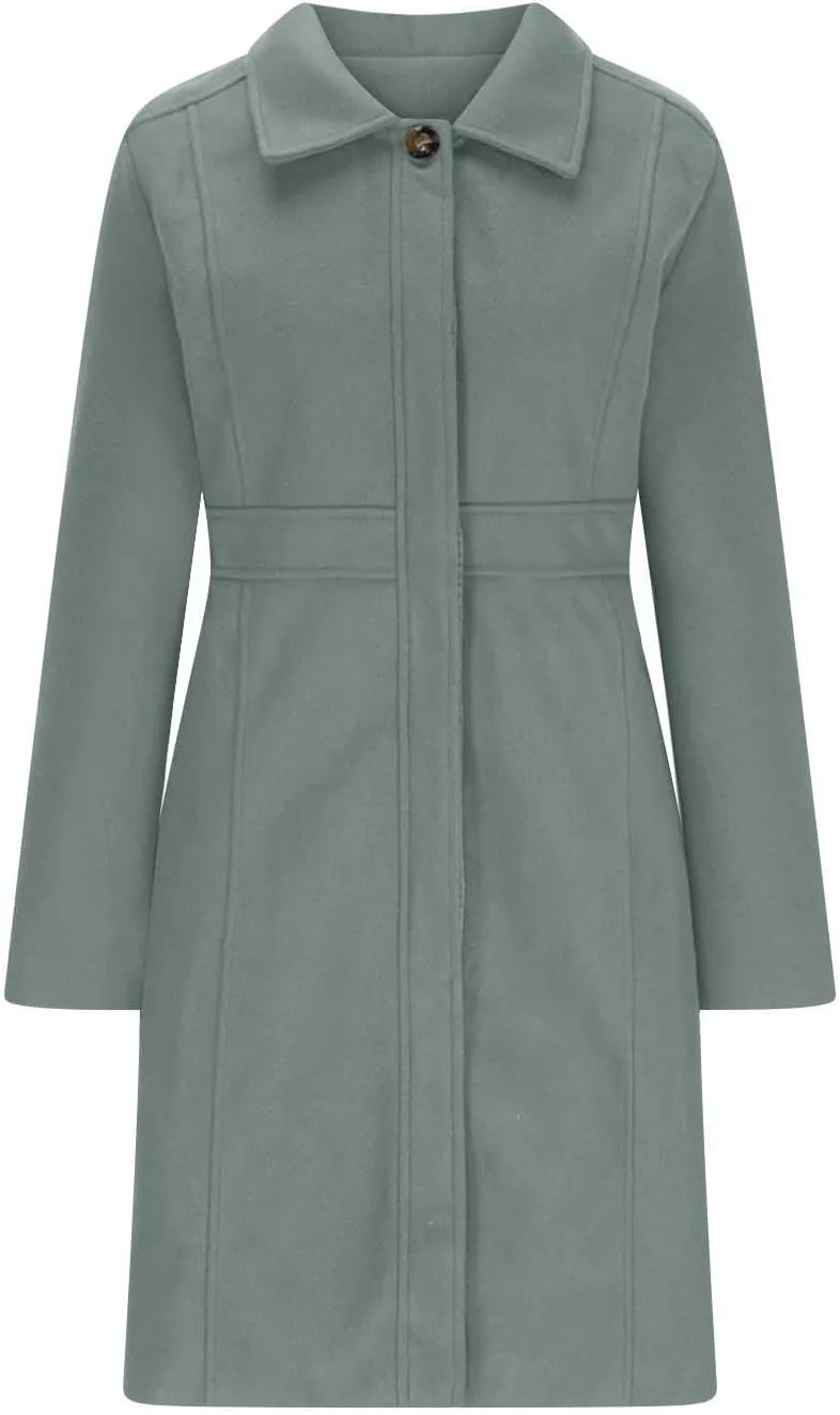 fartey Womens Long Winter Coats Casual Lapel Collared Elegant Trench Coat Singe-Breasted Wool Blend Pea Coat With Pockets