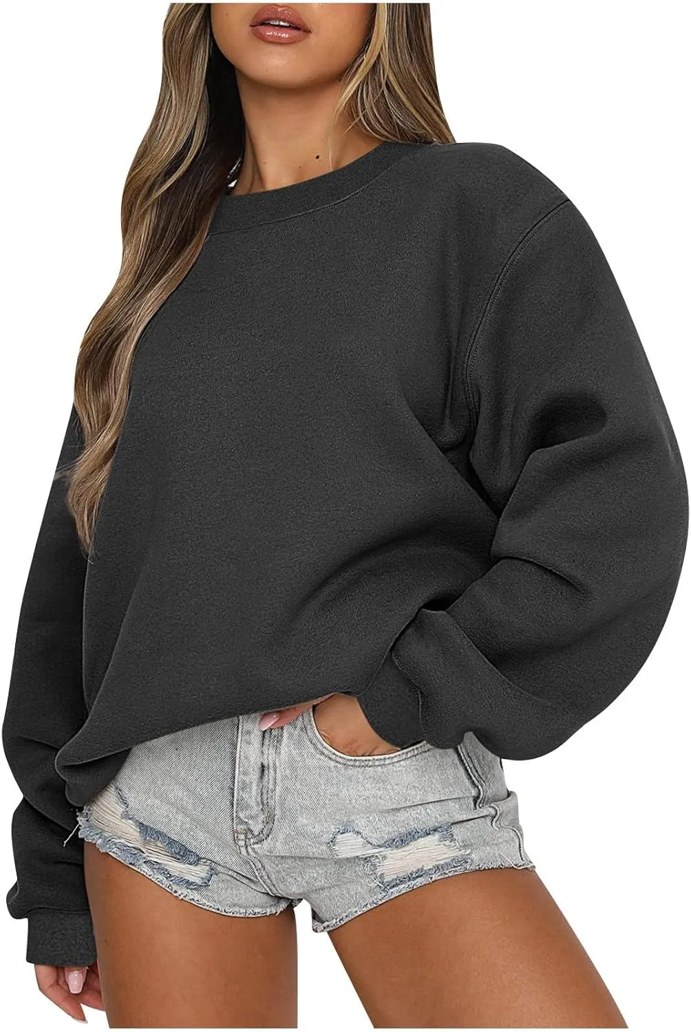 Fleece Crewneck Sweatshirts for Women Soft Comfy Fit Long Sleeve Shirts for Teen Girl Oversized Pullover Sweaters
