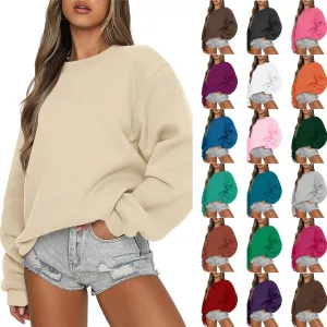 Fleece Crewneck Sweatshirts for Women Soft Comfy Fit Long Sleeve Shirts for Teen Girl Oversized Pullover Sweaters