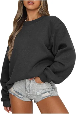 Fleece Crewneck Sweatshirts for Women Soft Comfy Fit Long Sleeve Shirts for Teen Girl Oversized Pullover Sweaters