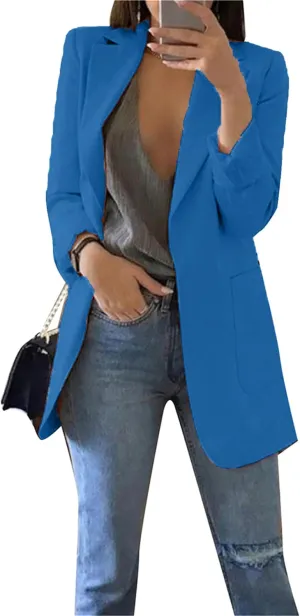 FLITAY Women's Casual Solid Color Jackets Lapel Collar Open Front Blazer Long Sleeve Work Office Outfit Blazer