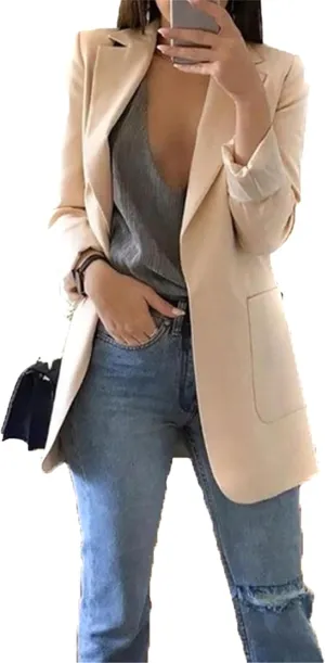 FLITAY Women's Casual Solid Color Jackets Lapel Collar Open Front Blazer Long Sleeve Work Office Outfit Blazer