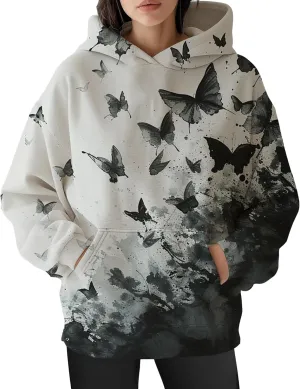 Flower Hoodie for Women Y2K Oversized Floral Printed Sweatshirts Casual Long Sleeve Hooded Sweatshirts with Pocket