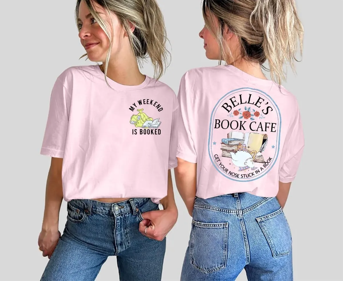 FLOYU Women Belle's Book Shop Shirt Princess Belle T-Shirt Book Lover Tops Casual Magic Kingdom Short Sleeve Shirt