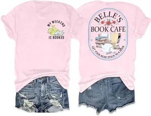 FLOYU Women Belle's Book Shop Shirt Princess Belle T-Shirt Book Lover Tops Casual Magic Kingdom Short Sleeve Shirt