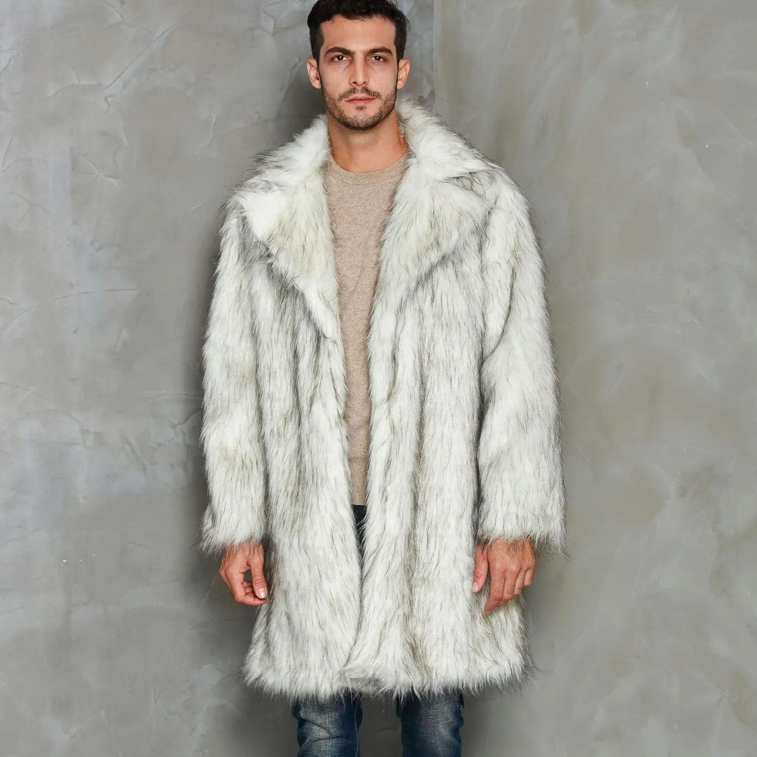FOMOYUU Men's Fashion Warm Thick Coat Jacket Faux Fur Outwear Cardigan Overcoat Winter Coat Lightweight Jacket Long Trench