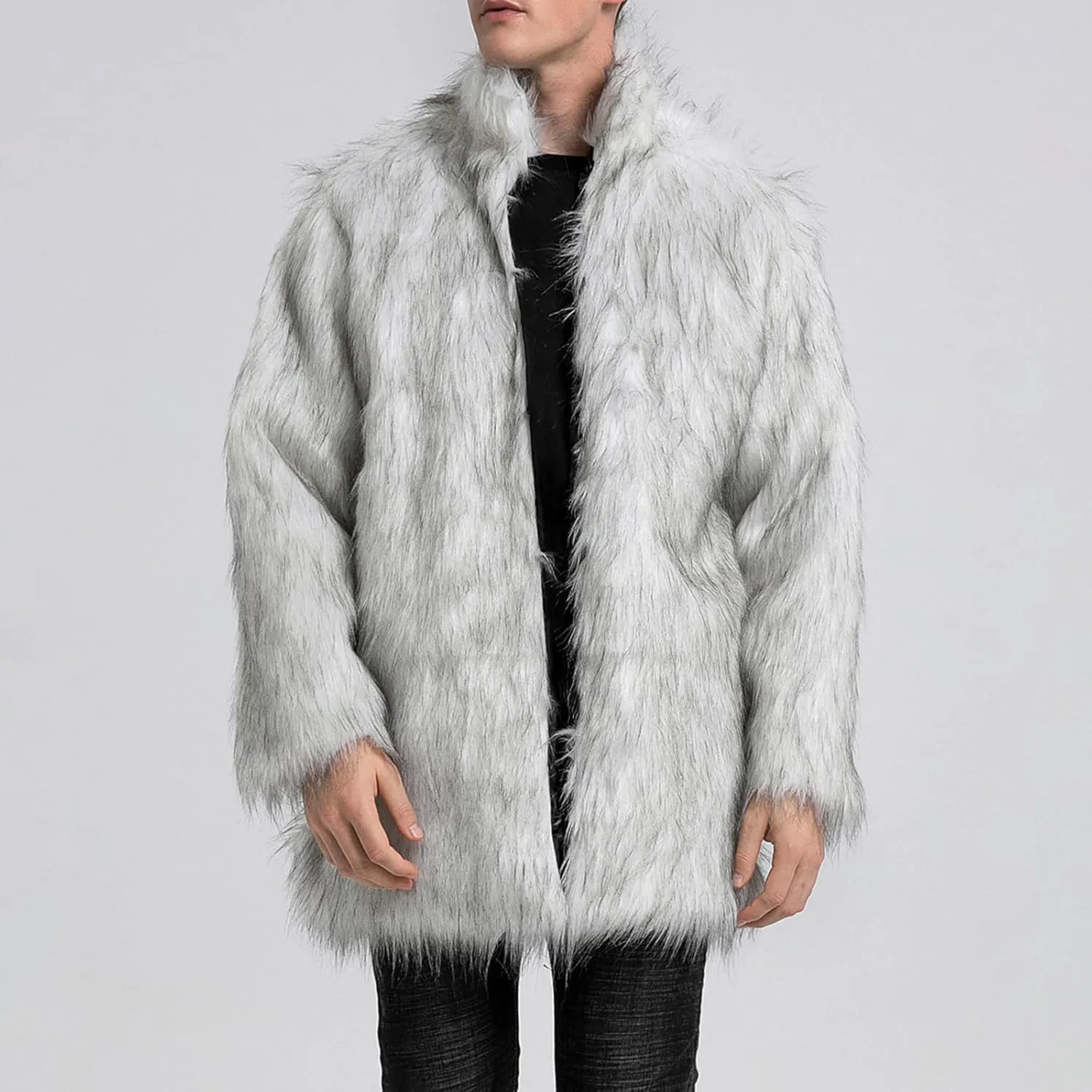 FOMOYUU Men's Fashion Warm Thick Coat Jacket Faux Fur Outwear Cardigan Overcoat Winter Coat Lightweight Jacket Long Trench