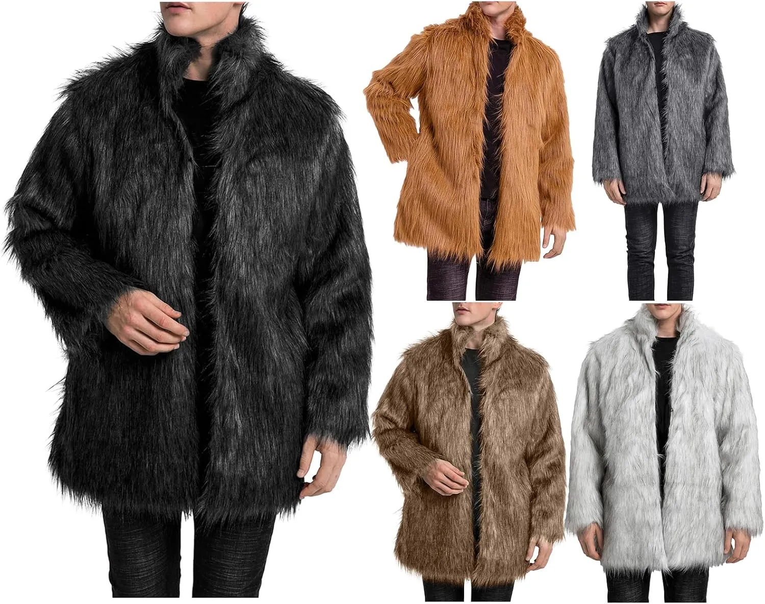 FOMOYUU Men's Fashion Warm Thick Coat Jacket Faux Fur Outwear Cardigan Overcoat Winter Coat Lightweight Jacket Long Trench