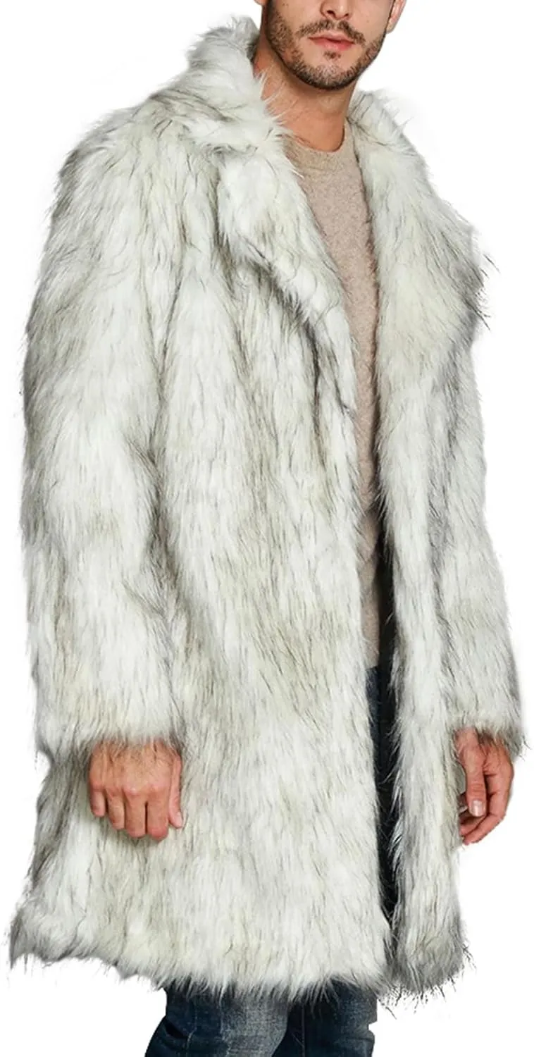 FOMOYUU Men's Fashion Warm Thick Coat Jacket Faux Fur Outwear Cardigan Overcoat Winter Coat Lightweight Jacket Long Trench