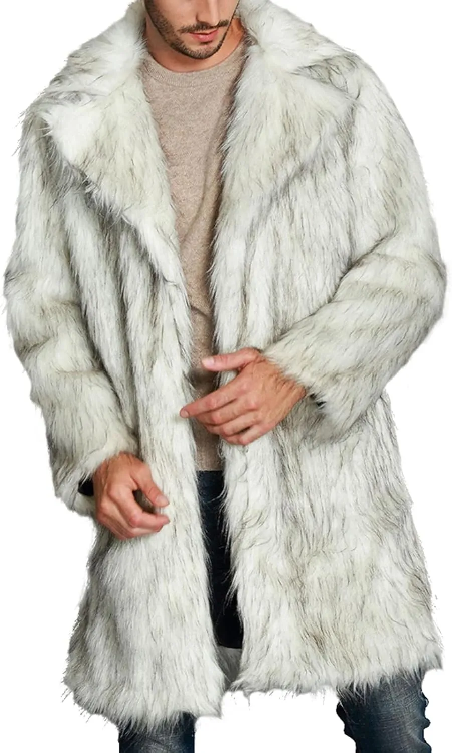 FOMOYUU Men's Fashion Warm Thick Coat Jacket Faux Fur Outwear Cardigan Overcoat Winter Coat Lightweight Jacket Long Trench
