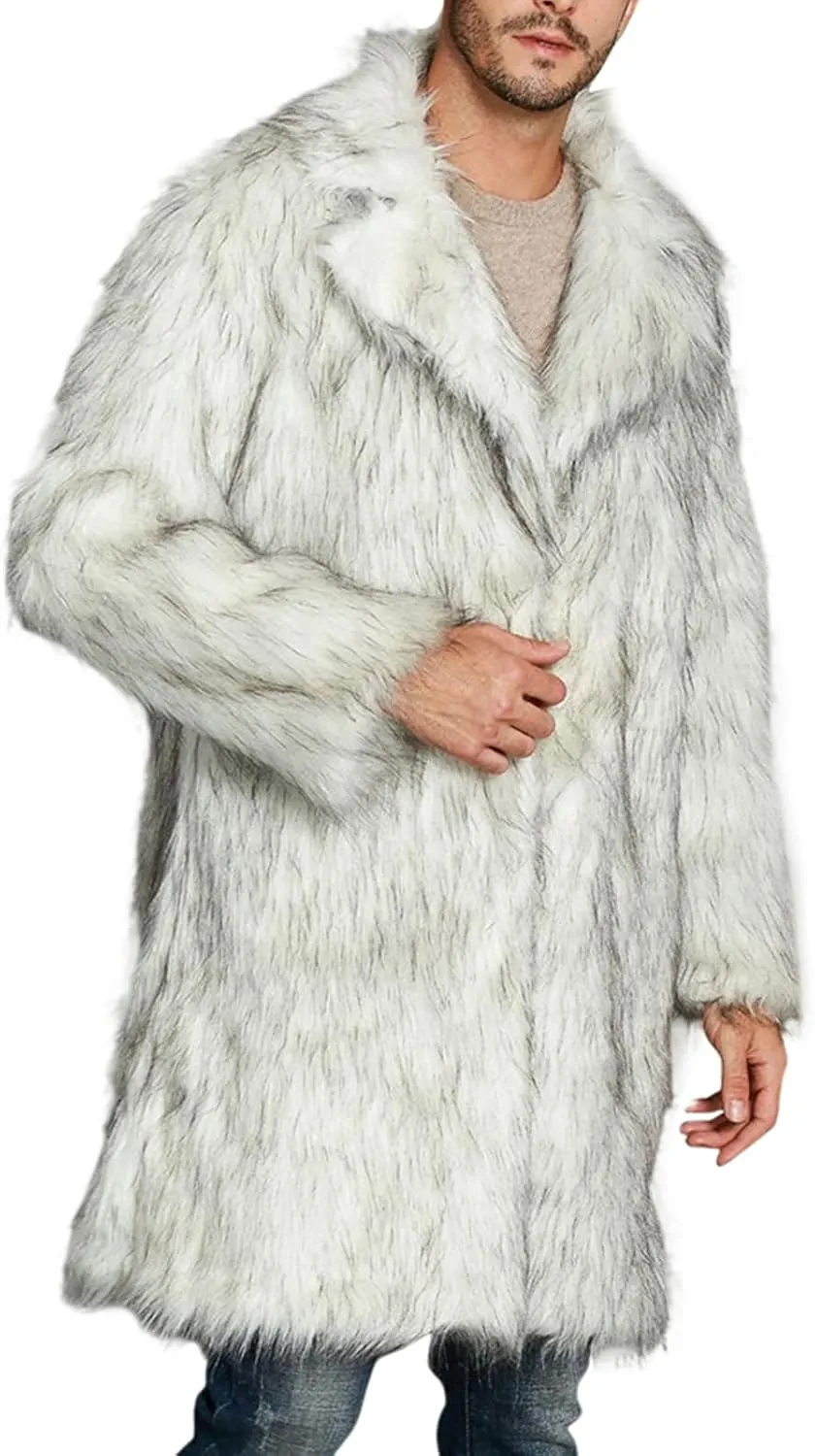 FOMOYUU Men's Fashion Warm Thick Coat Jacket Faux Fur Outwear Cardigan Overcoat Winter Coat Lightweight Jacket Long Trench
