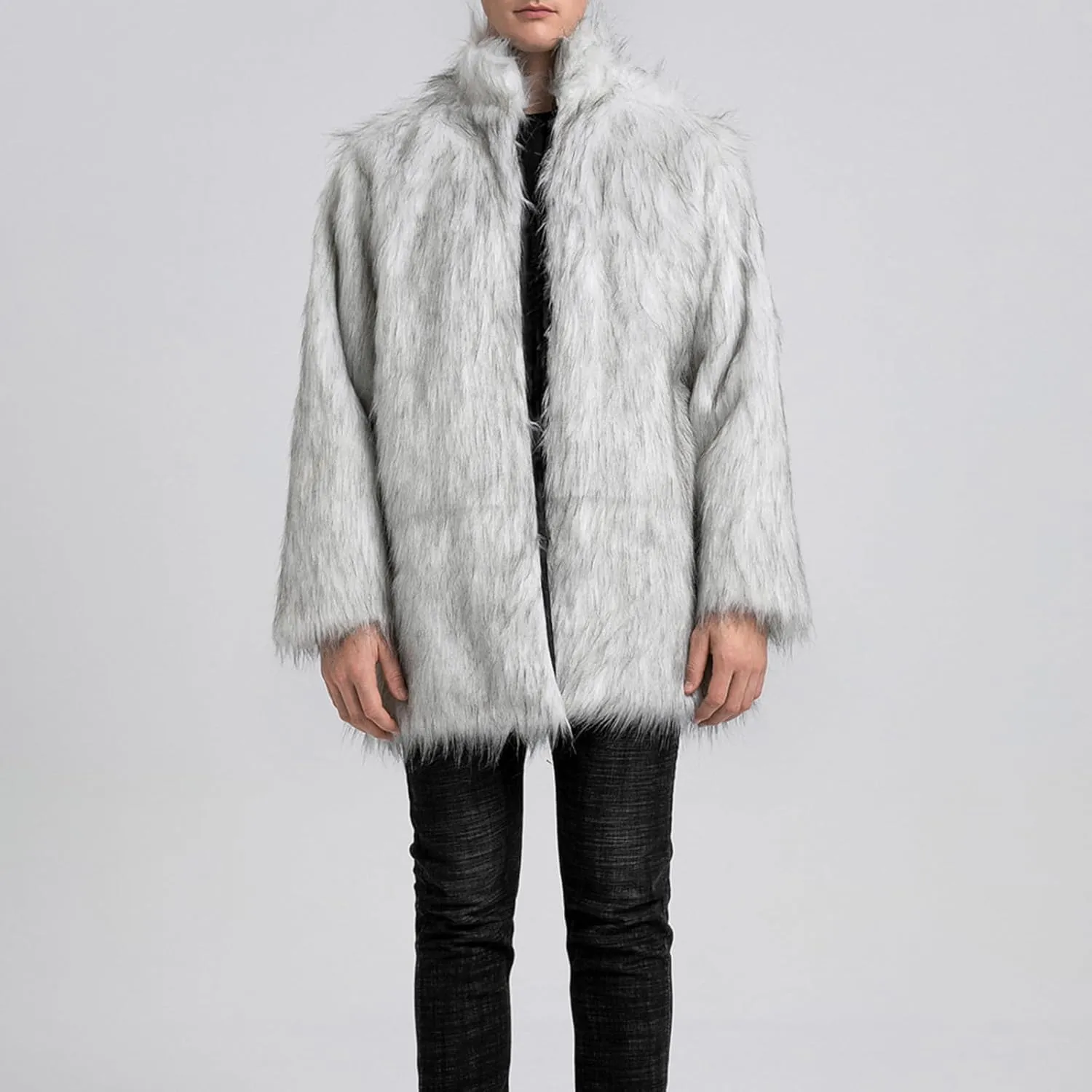 FOMOYUU Men's Fashion Warm Thick Coat Jacket Faux Fur Outwear Cardigan Overcoat Winter Coat Lightweight Jacket Long Trench