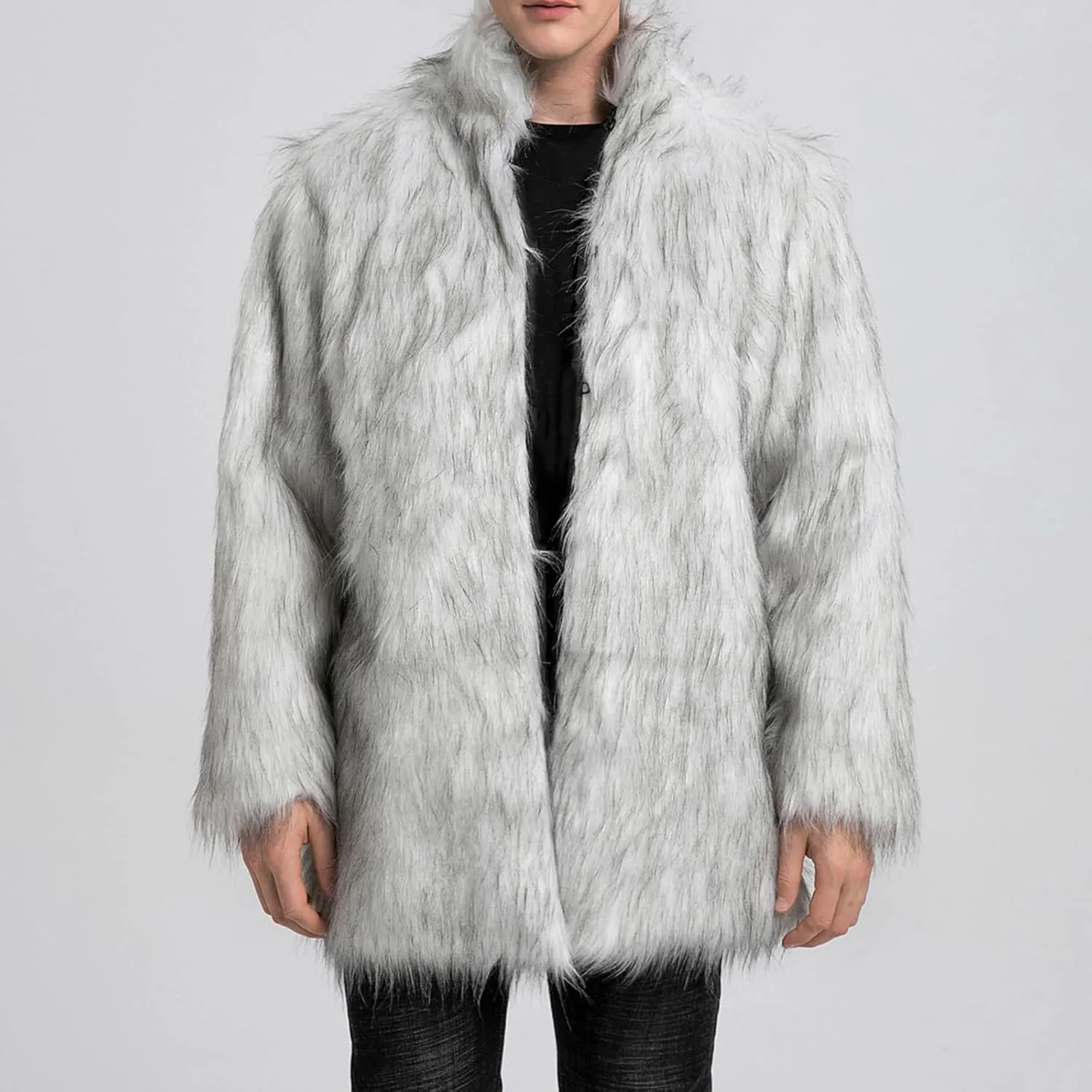 FOMOYUU Men's Fashion Warm Thick Coat Jacket Faux Fur Outwear Cardigan Overcoat Winter Coat Lightweight Jacket Long Trench