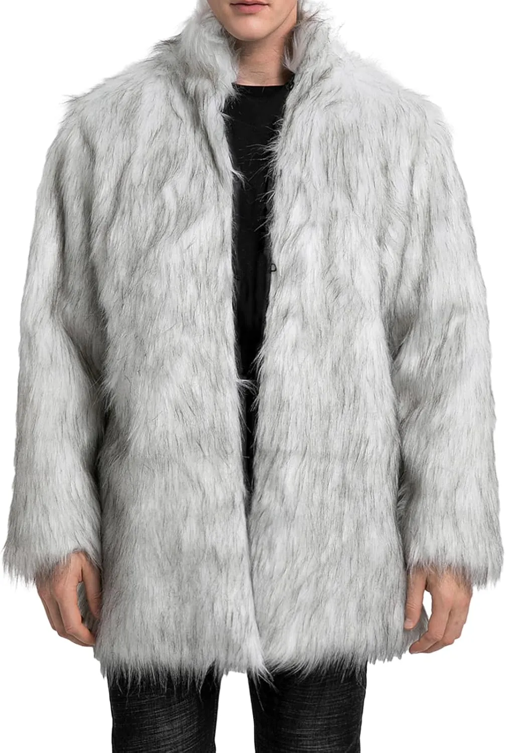 FOMOYUU Men's Fashion Warm Thick Coat Jacket Faux Fur Outwear Cardigan Overcoat Winter Coat Lightweight Jacket Long Trench