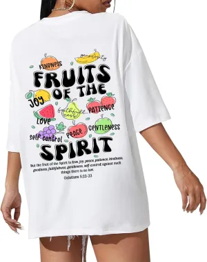 Fruit of The Spirit Shirt Women Oversized Christian Bible Verse T-shirt