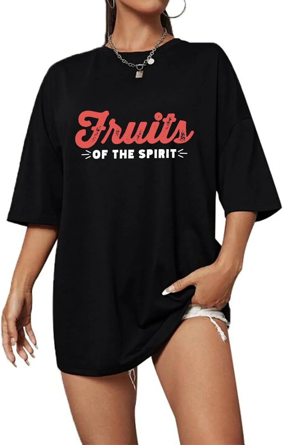 Fruit of The Spirit Shirt Women Oversized Christian Bible Verse T-shirt
