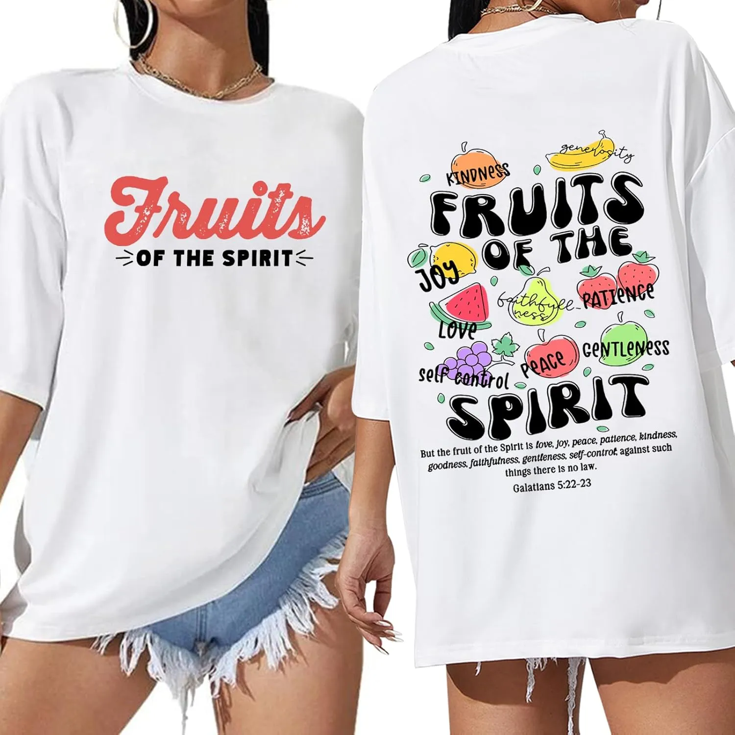 Fruit of The Spirit Shirt Women Oversized Christian Bible Verse T-shirt