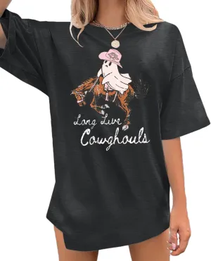 Ghost Halloween Shirts Women Spooky Season Shirt Funny Cow Ghost Cow Lover Oversized T-Shirt
