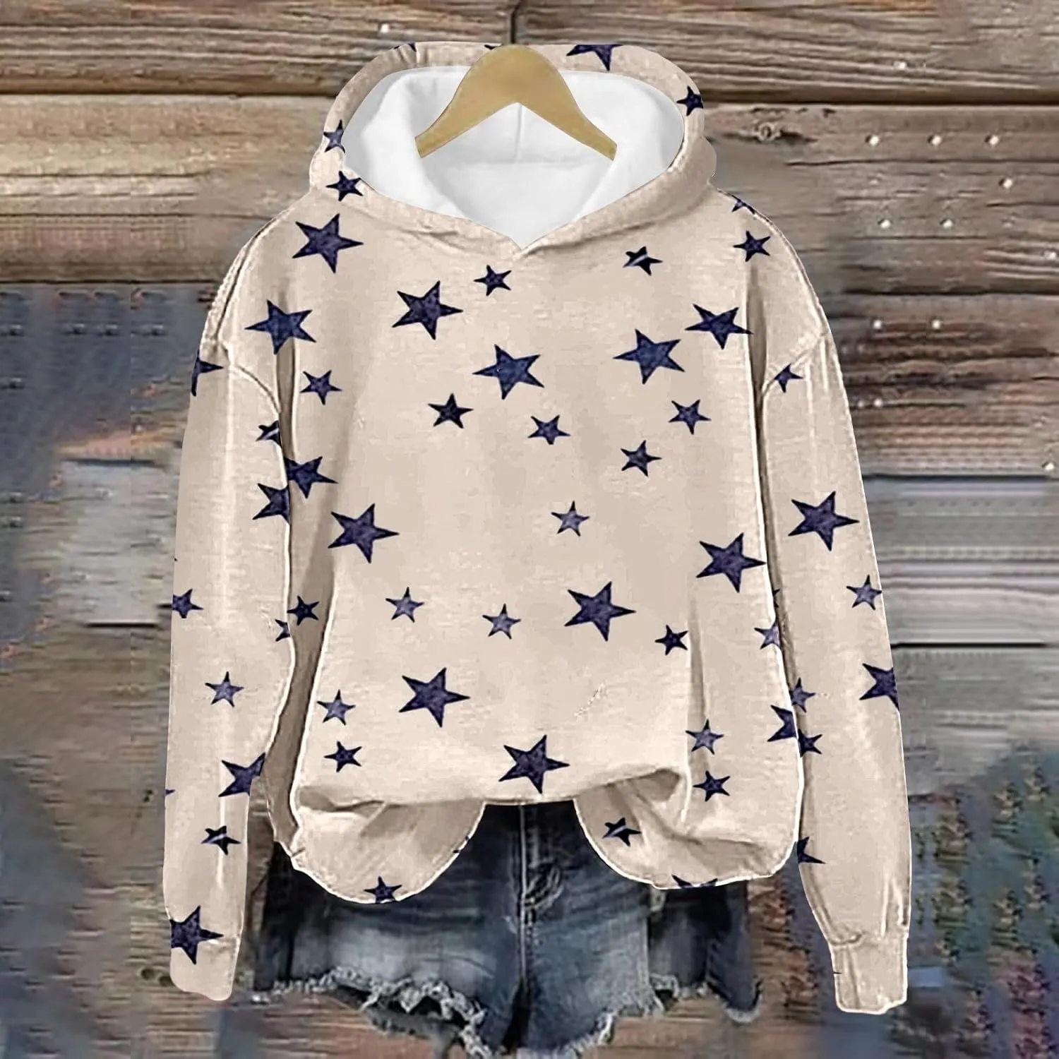 GIERIDUC Womens Oversized Hoodies Stars Printed Graphic Fleece Sweatshirts Long Sleeve Hooded Sweaters Pullover Fall Outfits
