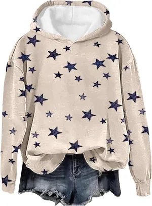 GIERIDUC Womens Oversized Hoodies Stars Printed Graphic Fleece Sweatshirts Long Sleeve Hooded Sweaters Pullover Fall Outfits