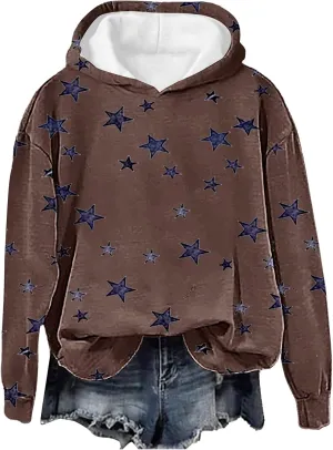 GIERIDUC Womens Oversized Hoodies Stars Printed Graphic Fleece Sweatshirts Long Sleeve Hooded Sweaters Pullover Fall Outfits