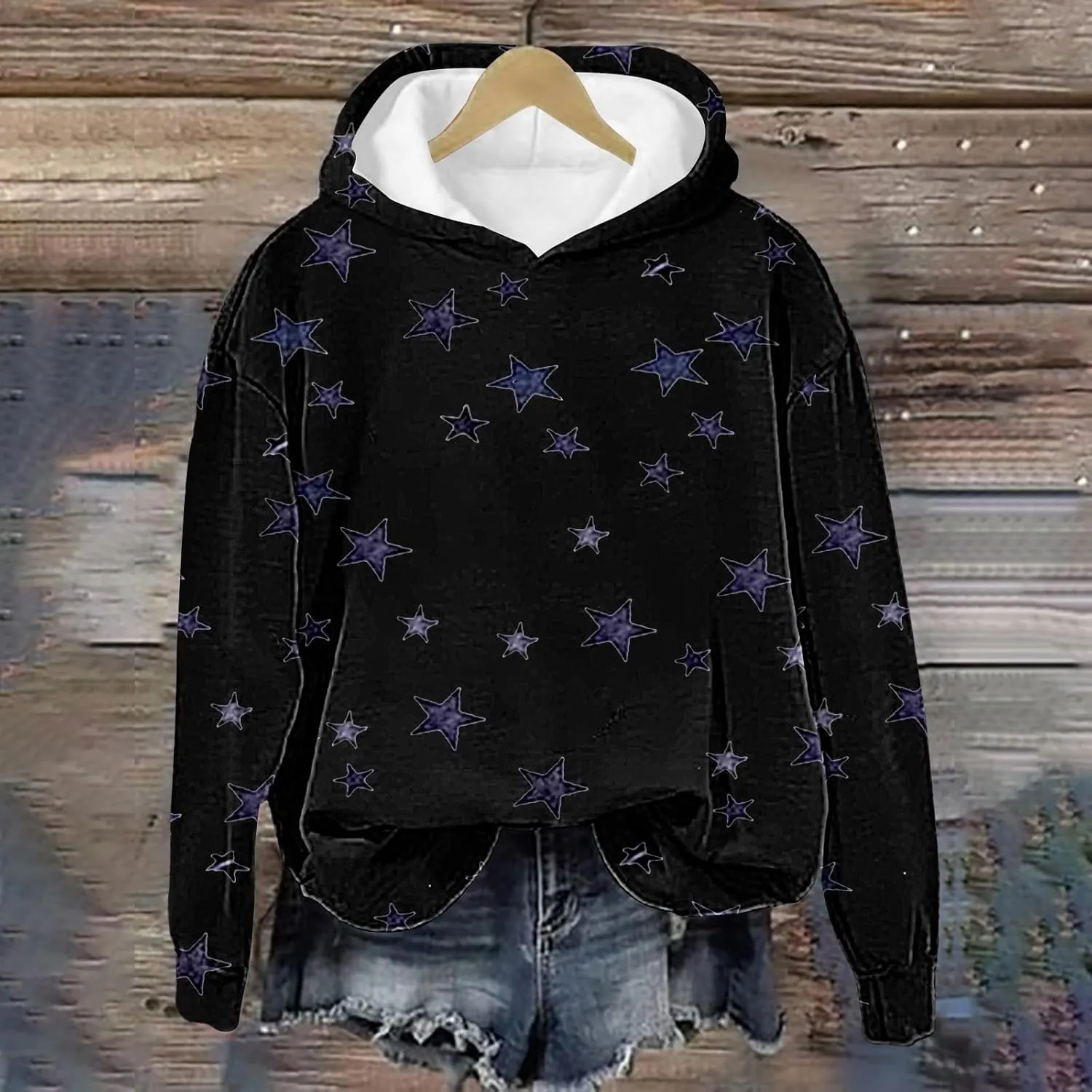 GIERIDUC Womens Oversized Hoodies Stars Printed Graphic Fleece Sweatshirts Long Sleeve Hooded Sweaters Pullover Fall Outfits