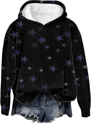 GIERIDUC Womens Oversized Hoodies Stars Printed Graphic Fleece Sweatshirts Long Sleeve Hooded Sweaters Pullover Fall Outfits