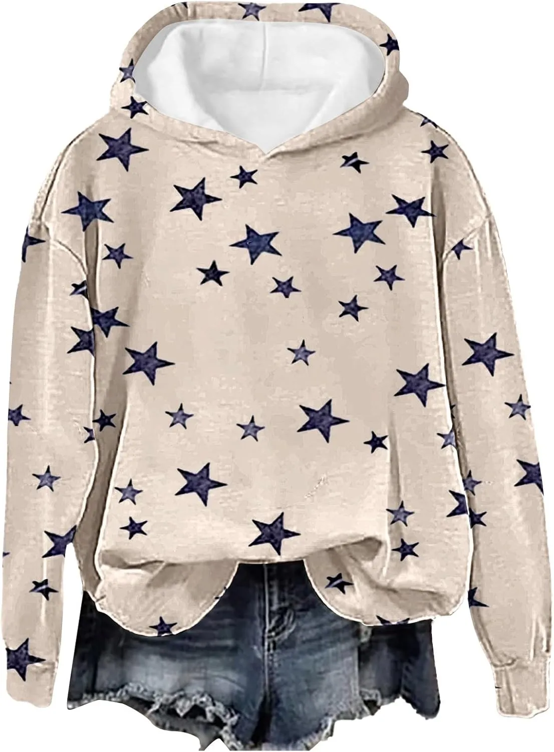 GIERIDUC Womens Oversized Hoodies Stars Printed Graphic Fleece Sweatshirts Long Sleeve Hooded Sweaters Pullover Fall Outfits