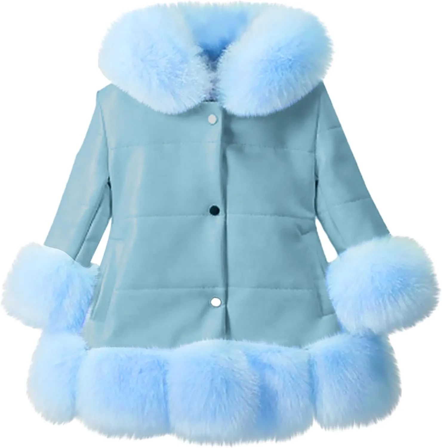 Girls Faux Leather Jacket with Fur Trim Toddler Thick Fleece Lined Warm Winter Coat Button up Dress Coat Outwear