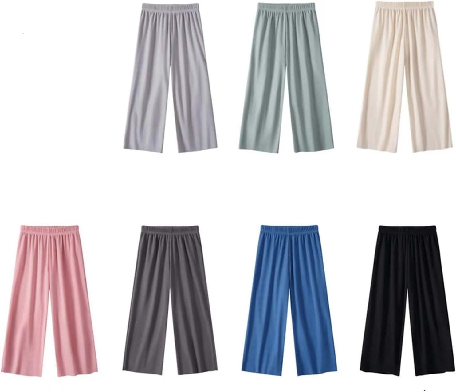 Girls Wide Leg Pants Flowy Stretchy Palazzo Pants Loose Lounge Thin Pants Straight Leg High Elastic Waist Trousers