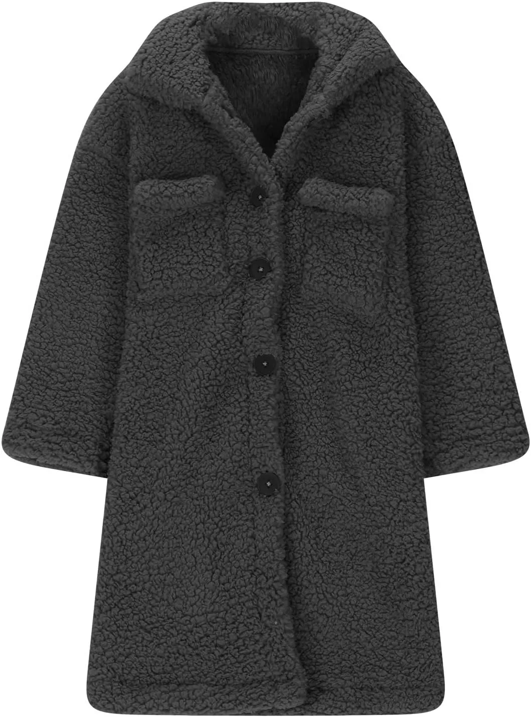 Girls Winter Long Coat Thick Warm Sherpa Teddy Jacket Casual Button Down Fleece Overcoat Faux Fur Outwear 3-12 Years
